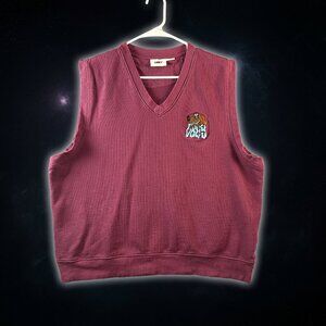 Obey Maroon Sleeveless Embroidered Dog Logo Crewneck Sweater Vest Men's Size L